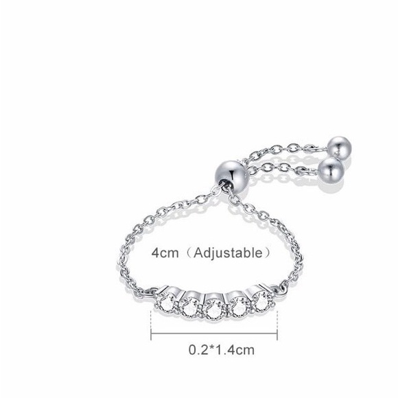 Silver Zircona Chain Ring Adjustable Ring Chain Link for Women SCR699 - Picture 4 of 7